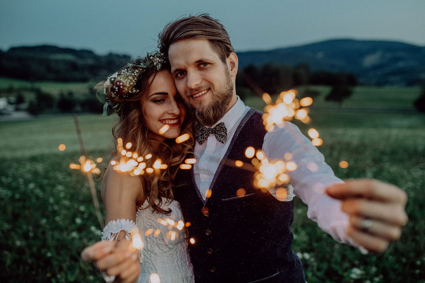 Beautiful young bride and groom